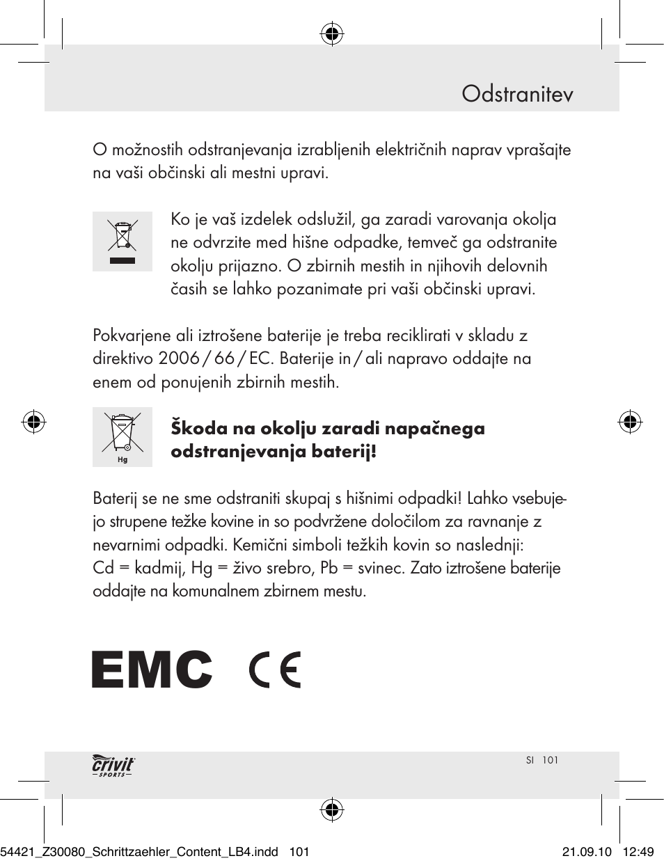 Odstranitev | Crivit Z30080 User Manual | Page 99 / 147