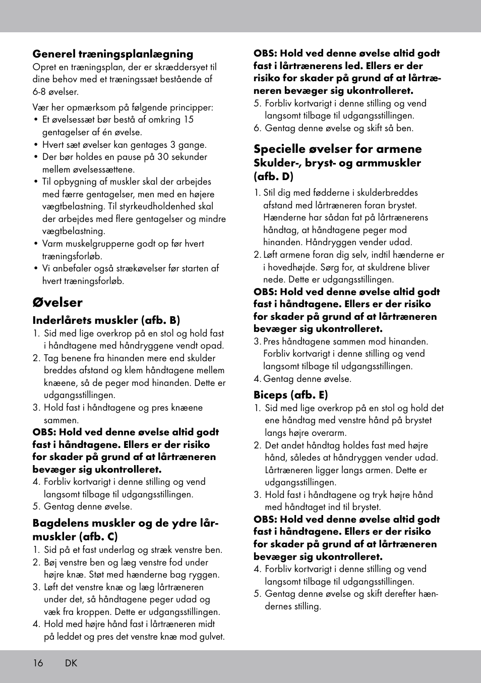 Øvelser, Specielle øvelser for armene | Crivit OT-2007 User Manual | Page 16 / 32