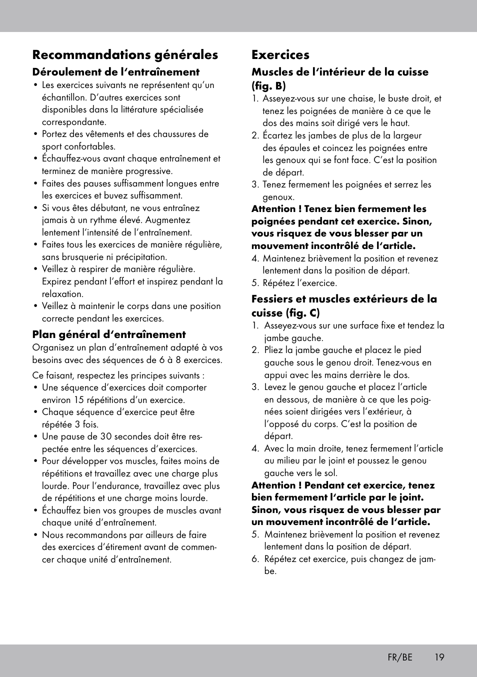 Recommandations générales, Exercices | Crivit OT-2007 User Manual | Page 19 / 32