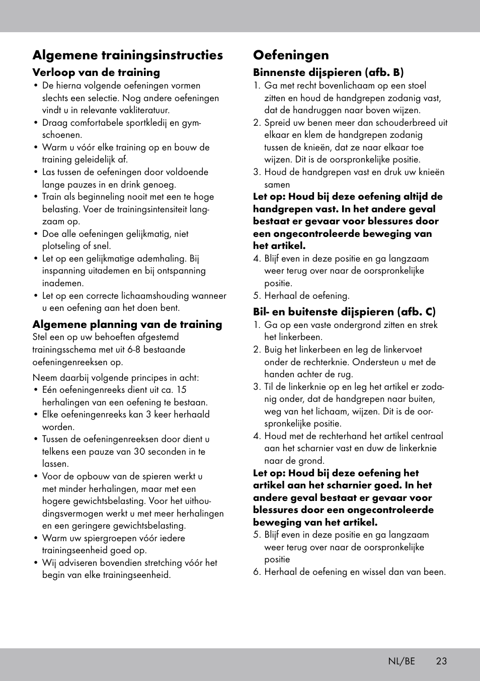 Oefeningen, Algemene trainingsinstructies | Crivit OT-2007 User Manual | Page 23 / 32
