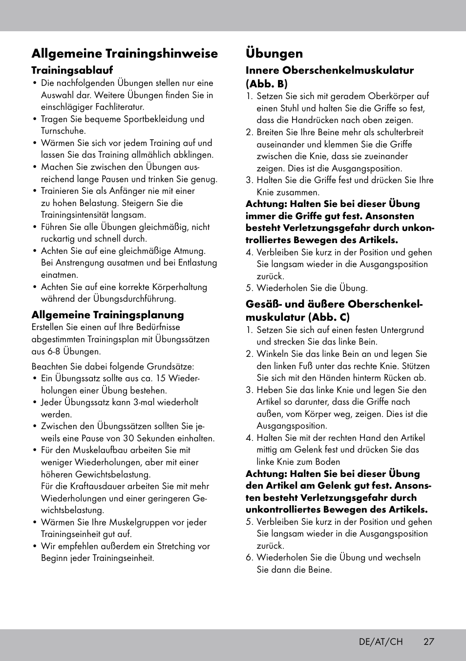 Übungen, Allgemeine trainingshinweise | Crivit OT-2007 User Manual | Page 27 / 32