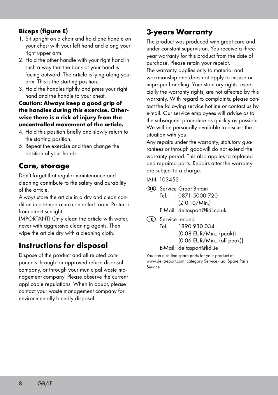 Years warranty, Care, storage, Instructions for disposal | Crivit OT-2007 User Manual | Page 8 / 32