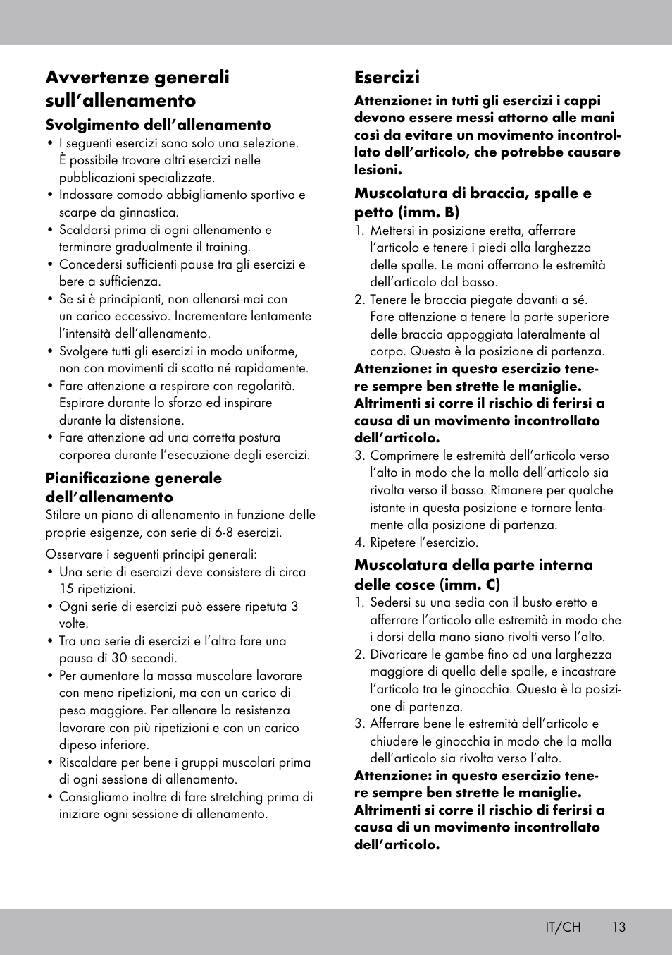 Avvertenze generali sull’allenamento, Esercizi | Crivit FH-2006 User Manual | Page 13 / 20