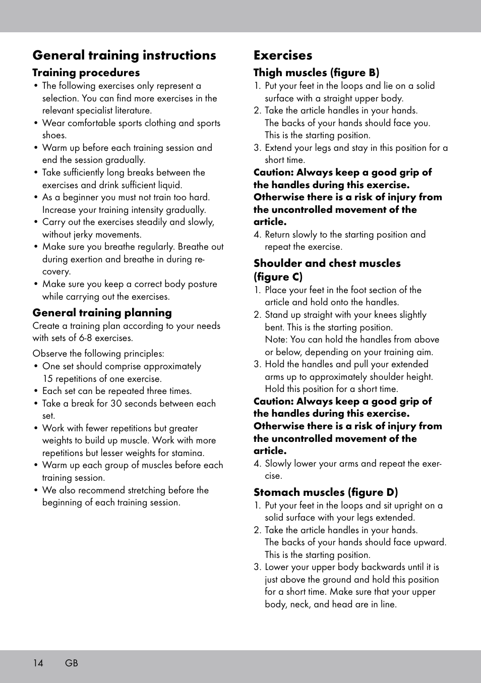 General training instructions, Exercises | Crivit ET-2008 User Manual | Page 14 / 16