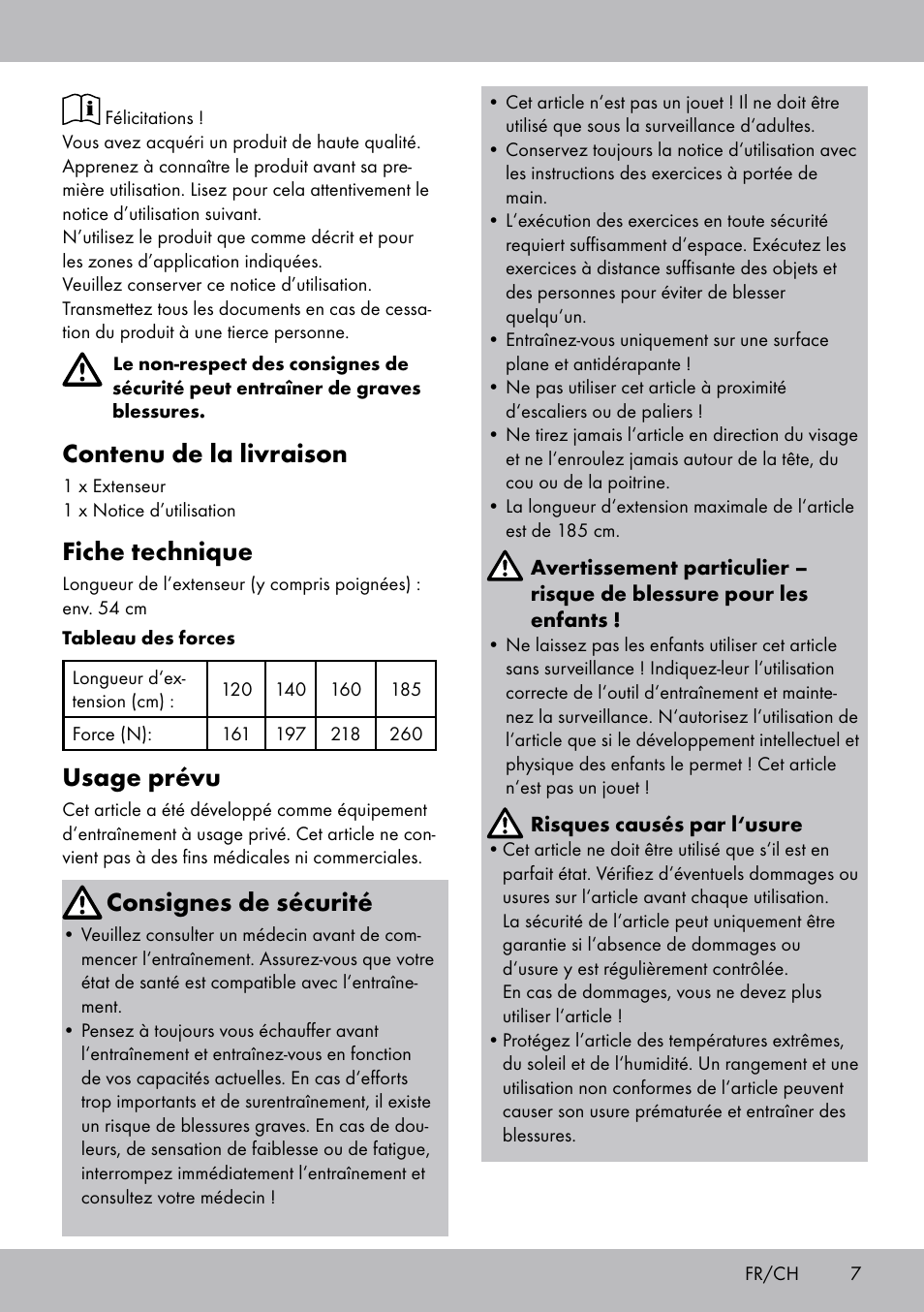 Contenu de la livraison, Fiche technique, Usage prévu | Consignes de sécurité | Crivit ET-2008 User Manual | Page 7 / 16