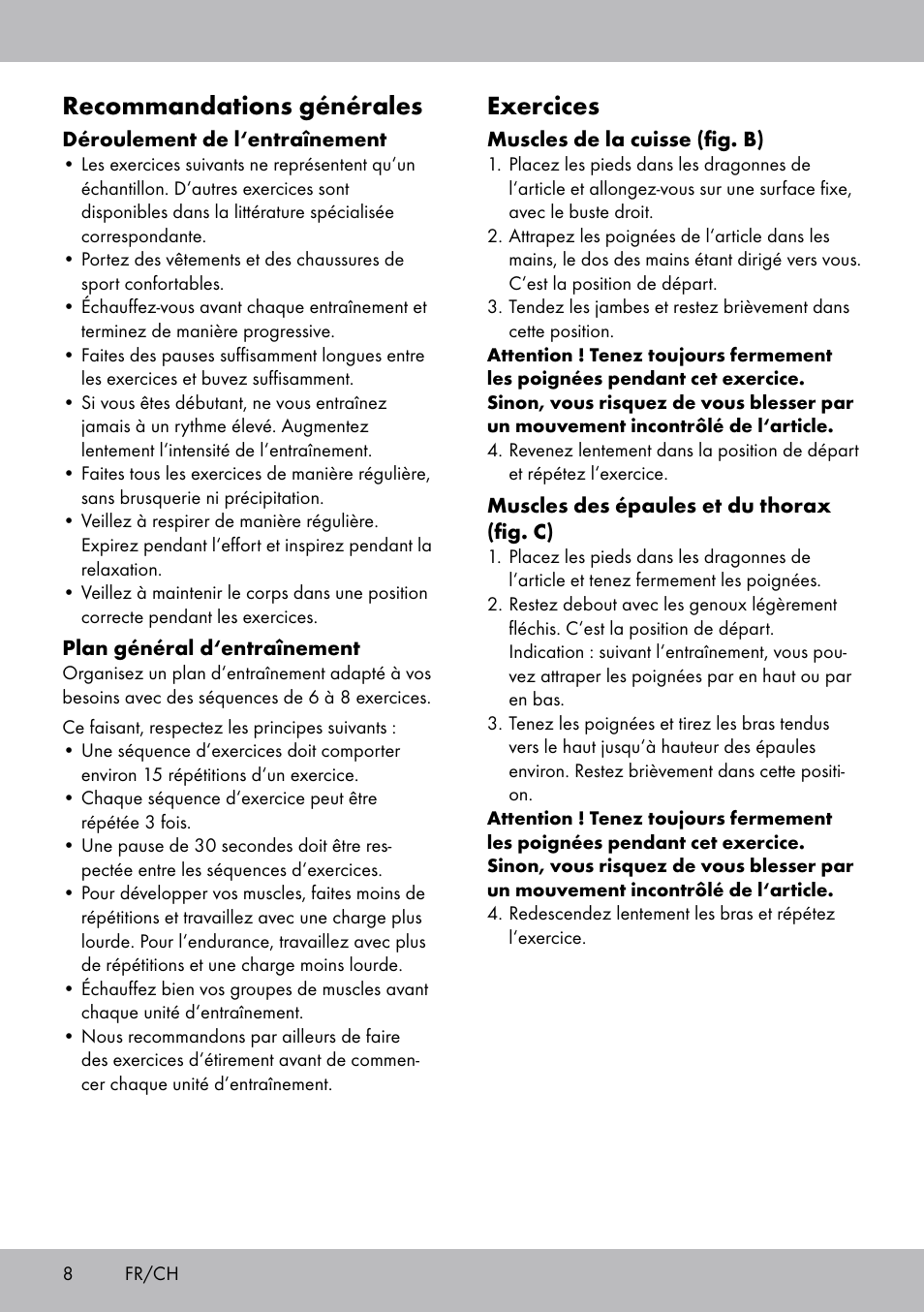 Recommandations générales, Exercices | Crivit ET-2008 User Manual | Page 8 / 16