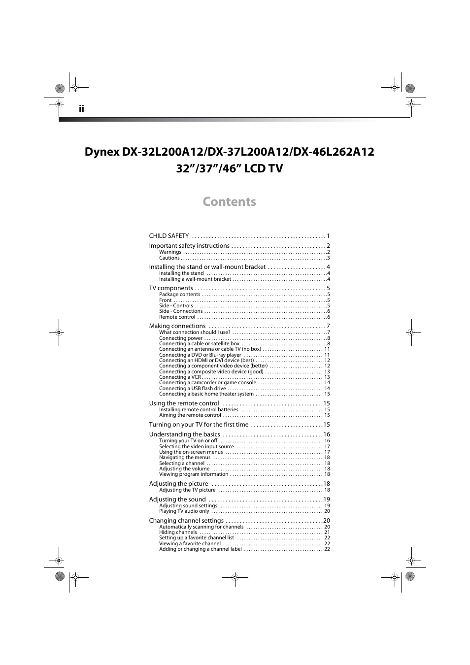 Dynex DX-32L200A12 User Manual | Page 2 / 48