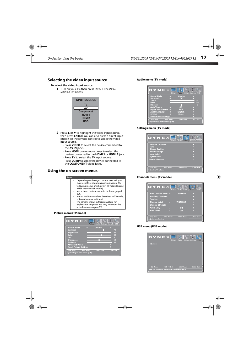 Selecting the video input source, Using the on-screen menus, See “selecting the video input source | Dynex DX-32L200A12 User Manual | Page 21 / 48