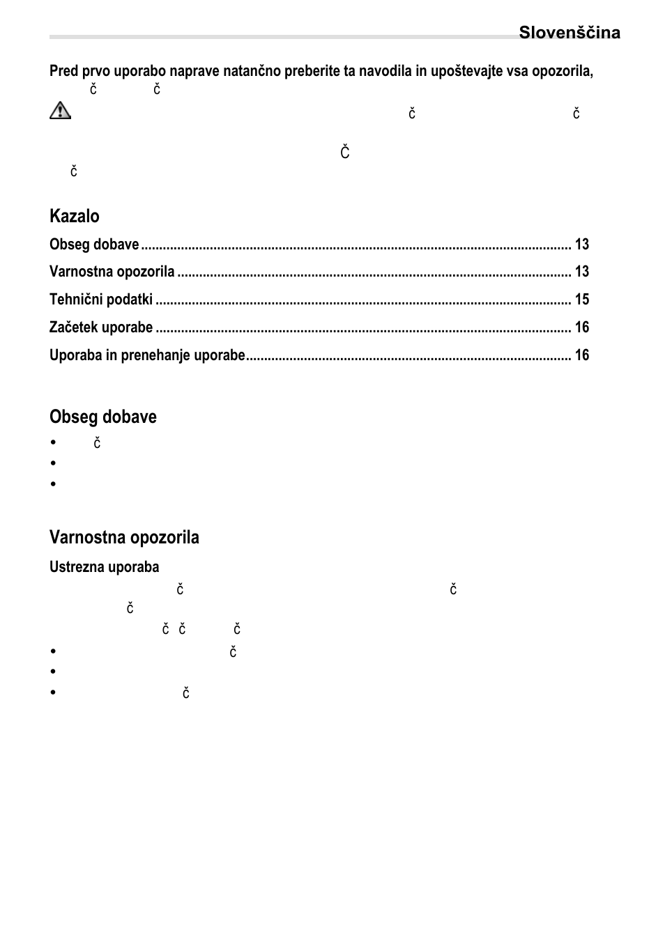 0bobseg dobave, 1bvarnostna opozorila, 6bustrezna uporaba | Kazalo, Obseg dobave, Varnostna opozorila | Crivit BS-210 User Manual | Page 15 / 36
