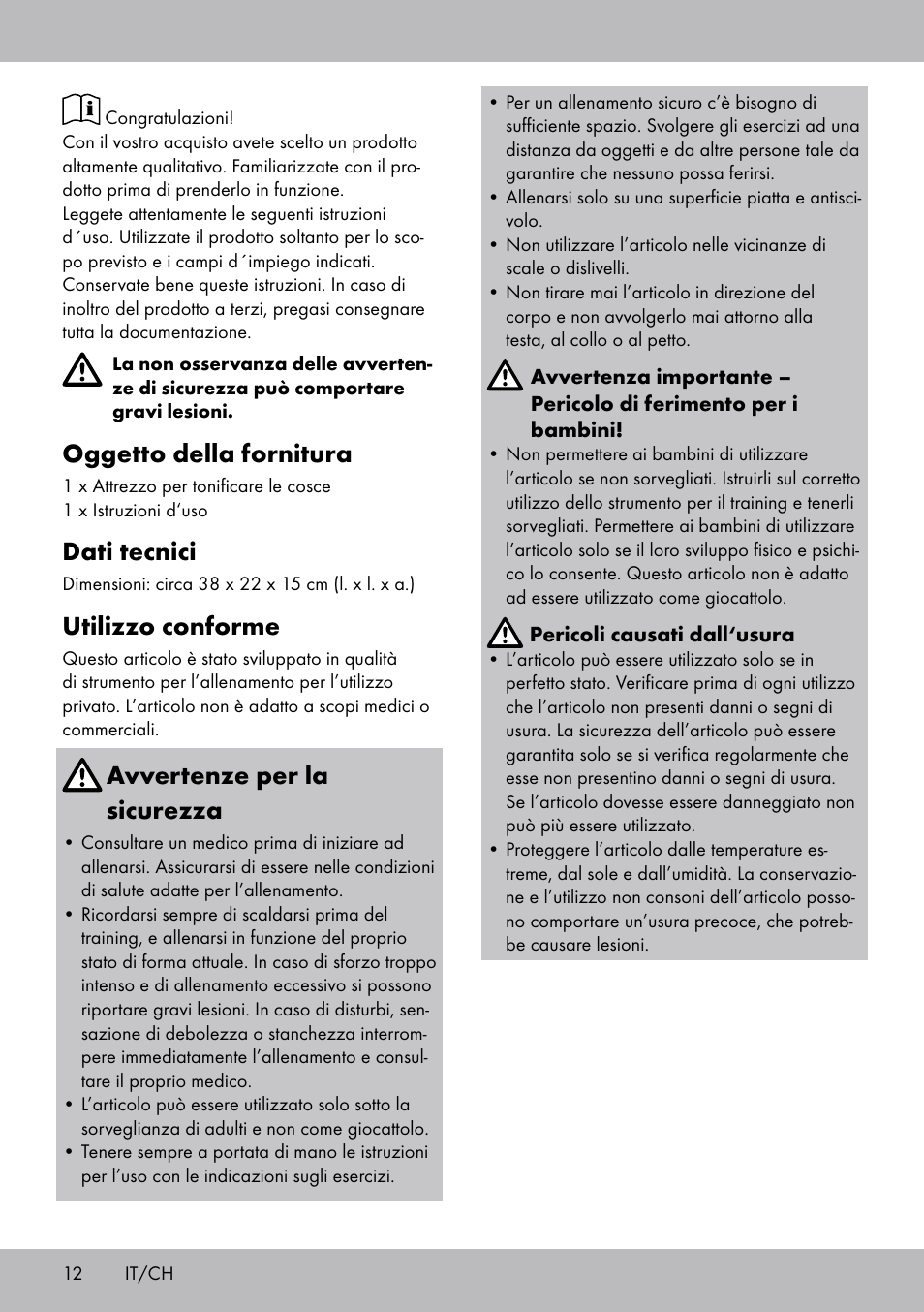 Oggetto della fornitura, Dati tecnici, Utilizzo conforme | Avvertenze per la sicurezza | Crivit OT-2007 User Manual | Page 12 / 20