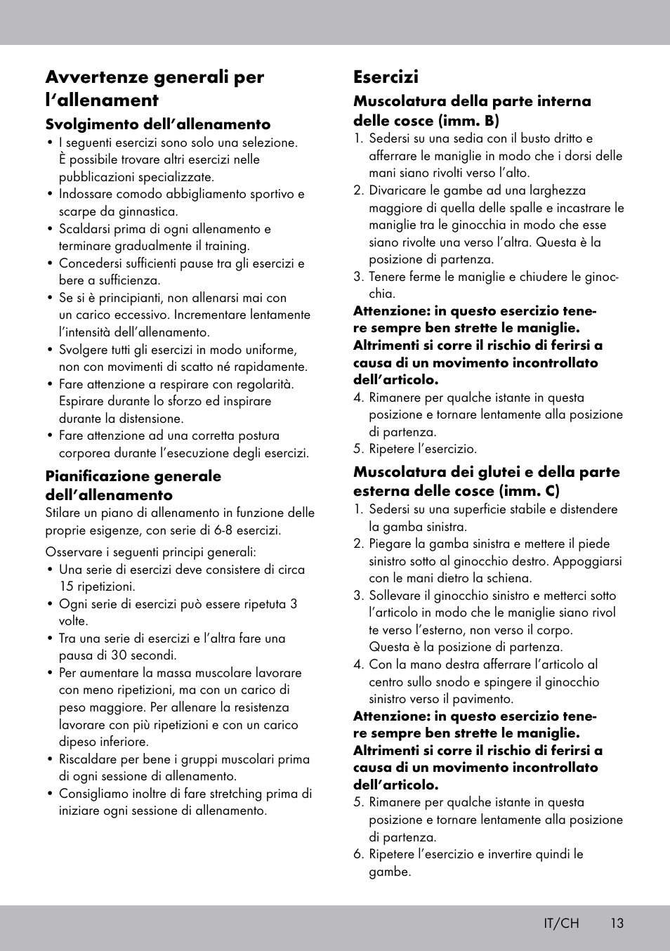 Avvertenze generali per l‘allenament, Esercizi | Crivit OT-2007 User Manual | Page 13 / 20