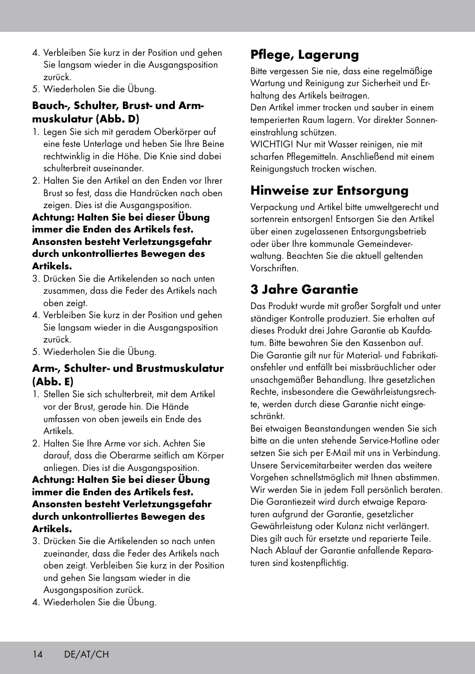 Pflege, lagerung, Hinweise zur entsorgung, 3 jahre garantie | Crivit FH-2006 User Manual | Page 14 / 20