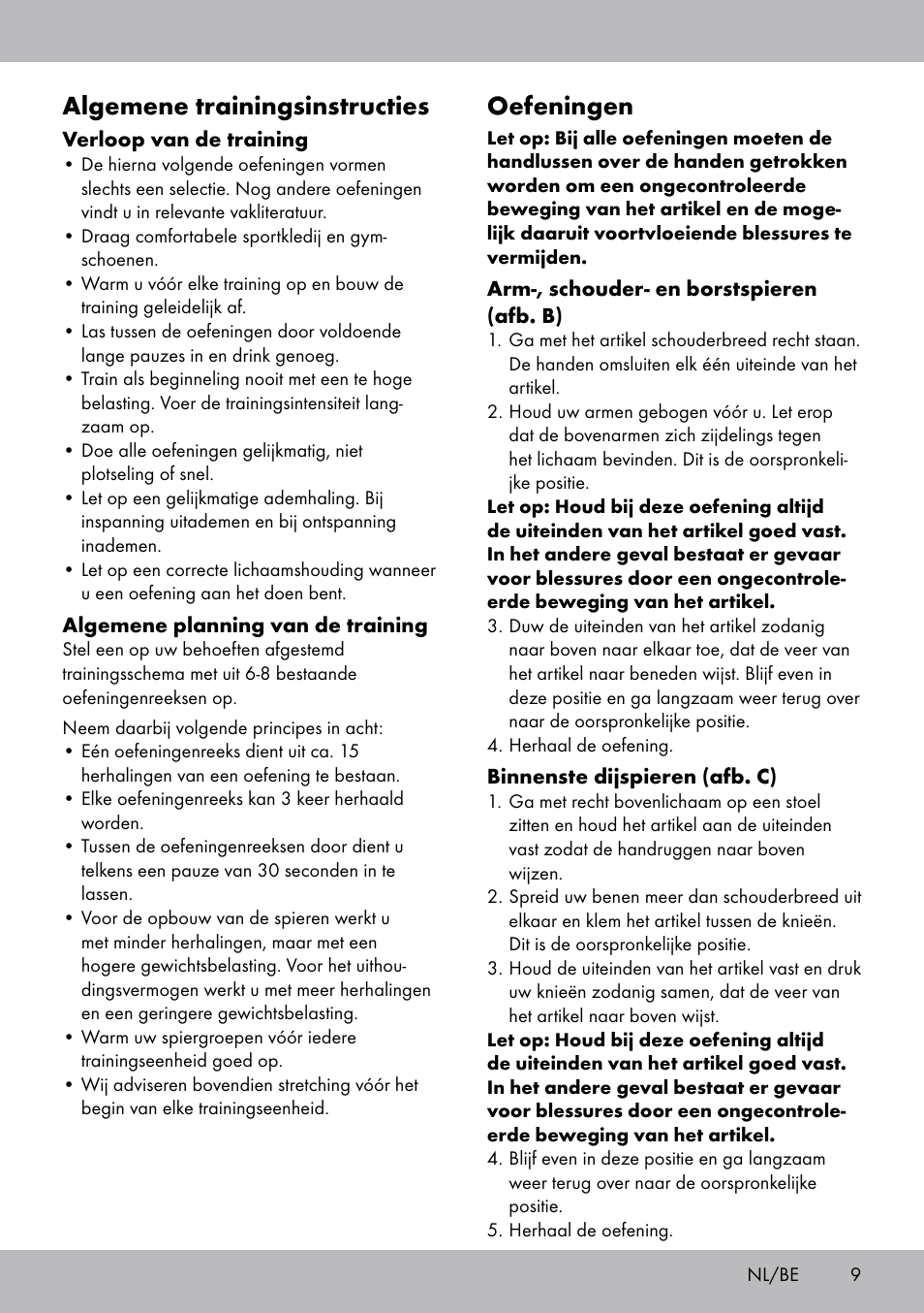 Oefeningen, Algemene trainingsinstructies | Crivit FH-2006 User Manual | Page 9 / 20