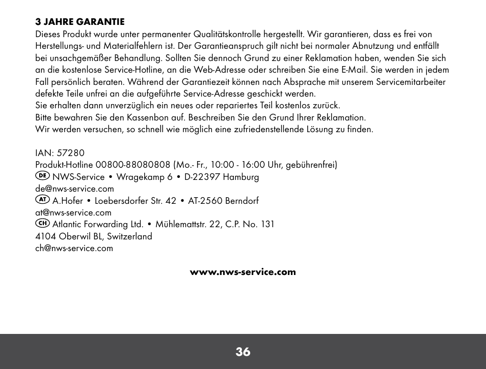 Crivit VP910 User Manual | Page 36 / 40