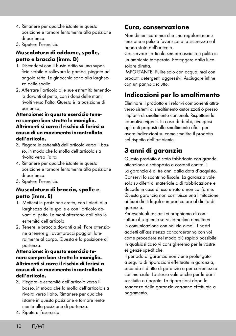 Cura, conservazione, Indicazioni per lo smaltimento, 3 anni di garanzia | Crivit FH-2006 User Manual | Page 10 / 24