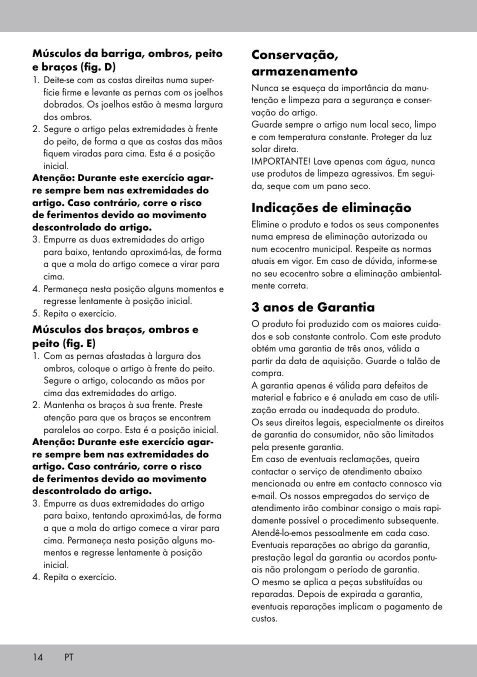 Conservação, armazenamento, Indicações de eliminação, 3 anos de garantia | Crivit FH-2006 User Manual | Page 14 / 24