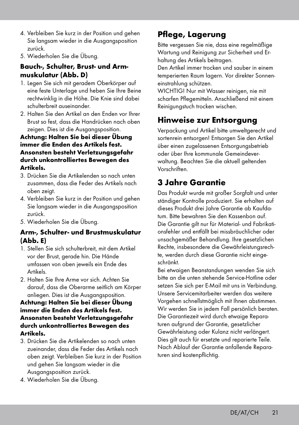 Pflege, lagerung, Hinweise zur entsorgung, 3 jahre garantie | Crivit FH-2006 User Manual | Page 21 / 24