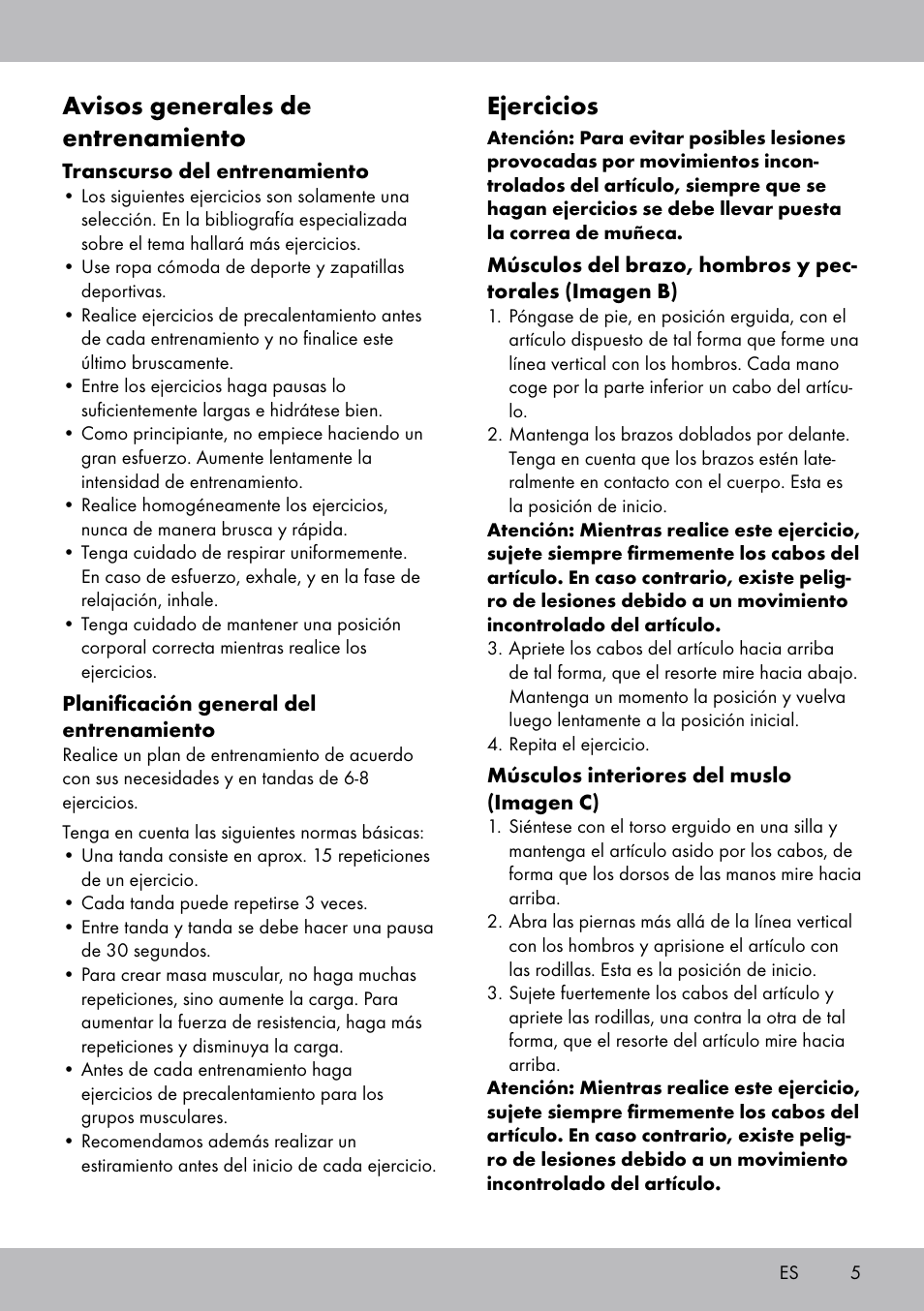 Avisos generales de entrenamiento, Ejercicios | Crivit FH-2006 User Manual | Page 5 / 24