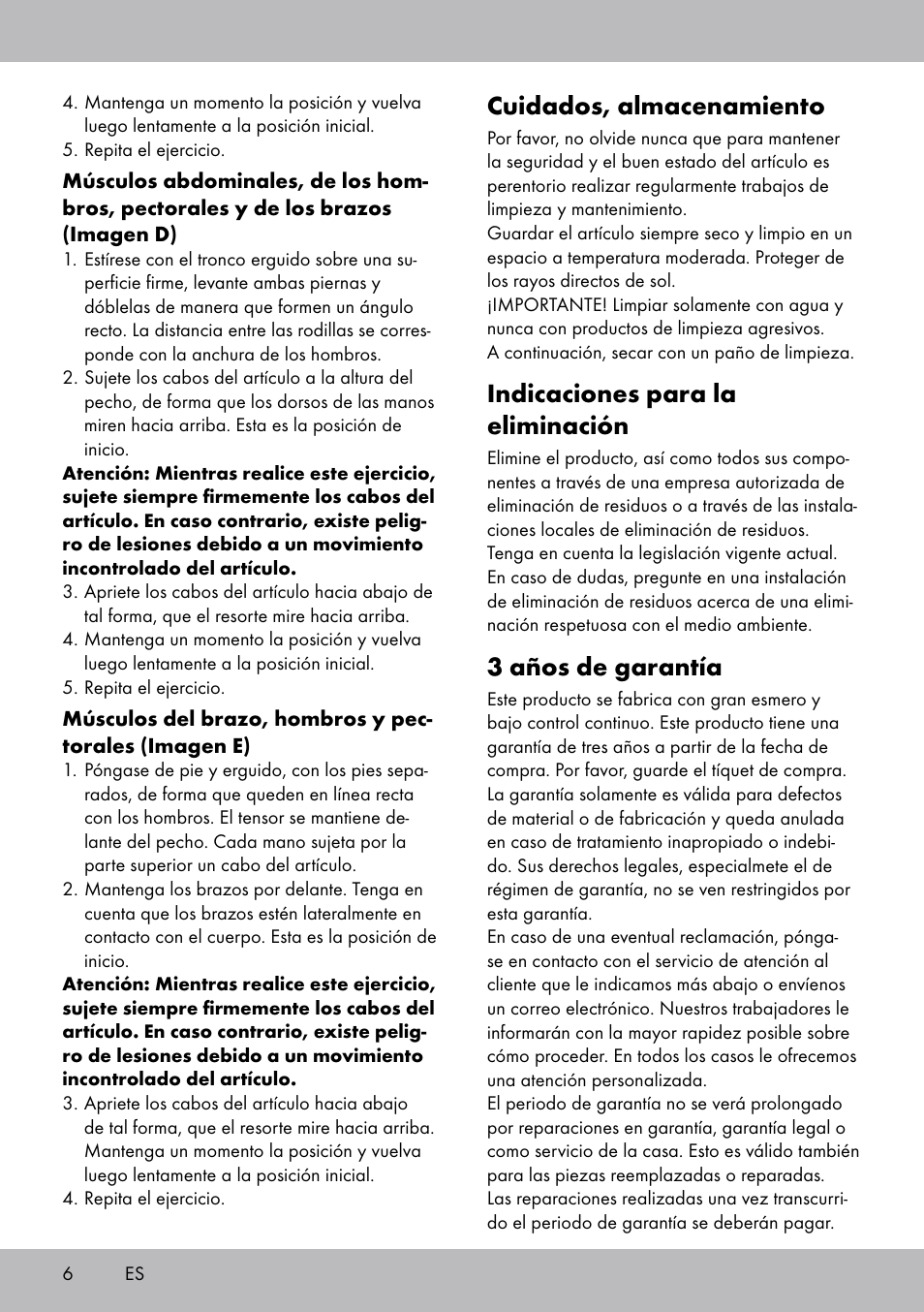 Cuidados, almacenamiento, Indicaciones para la eliminación, 3 años de garantía | Crivit FH-2006 User Manual | Page 6 / 24