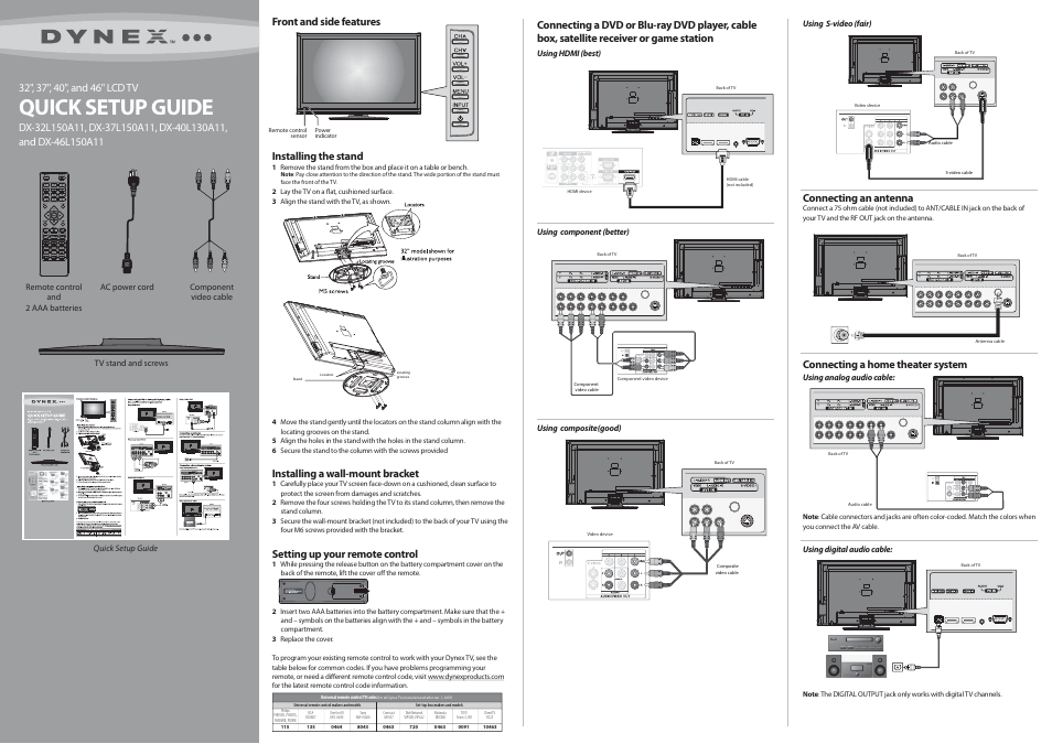 Dynex DX-46L150A11 User Manual | 2 pages