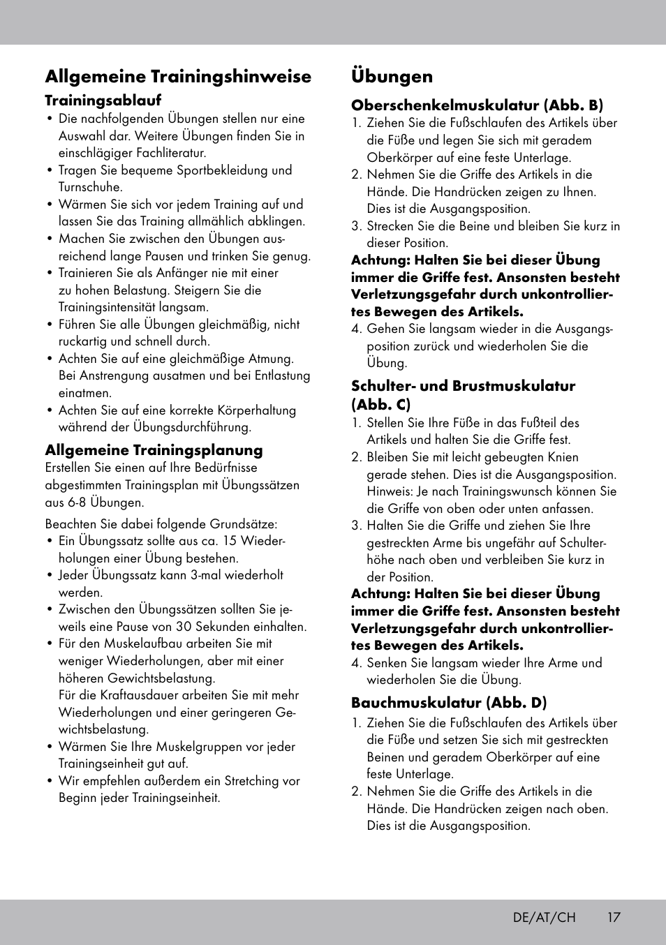 Übungen, Allgemeine trainingshinweise | Crivit ET-2008 User Manual | Page 17 / 20