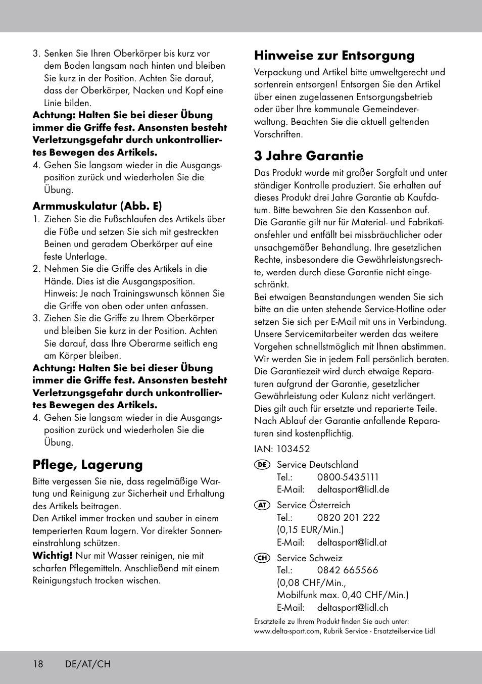 Pflege, lagerung, Hinweise zur entsorgung, 3 jahre garantie | Crivit ET-2008 User Manual | Page 18 / 20