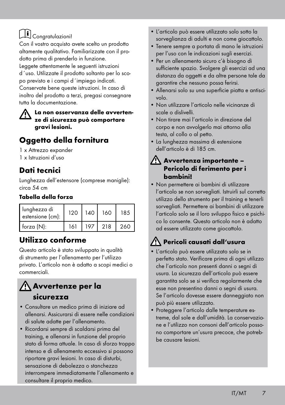 Oggetto della fornitura, Dati tecnici, Utilizzo conforme | Avvertenze per la sicurezza | Crivit ET-2008 User Manual | Page 7 / 20