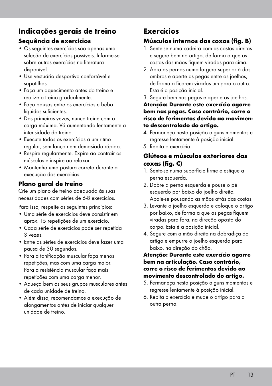 Indicações gerais de treino, Exercícios | Crivit OT-2007 User Manual | Page 13 / 24