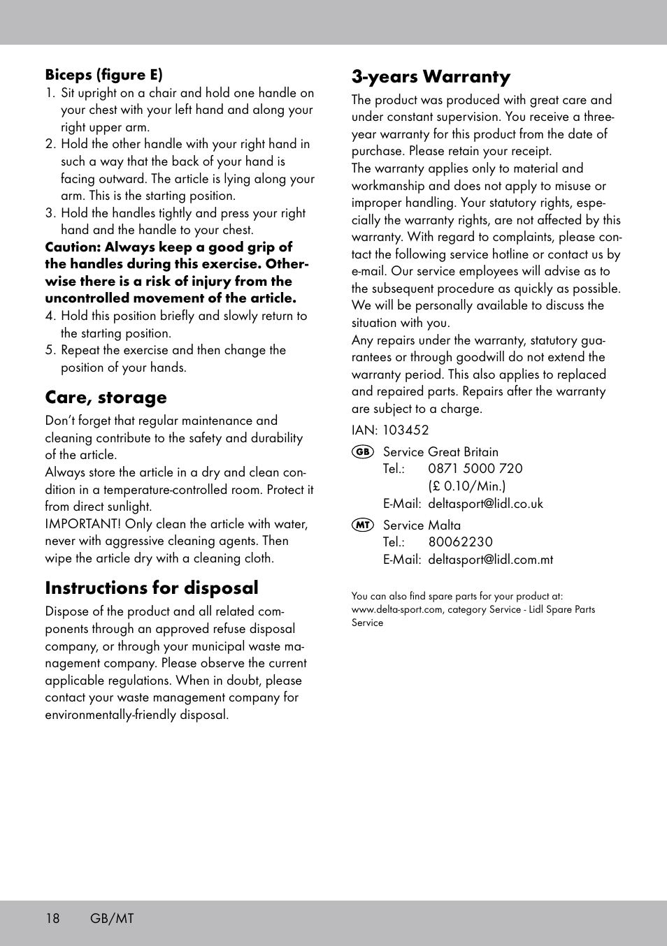 Years warranty, Care, storage, Instructions for disposal | Crivit OT-2007 User Manual | Page 18 / 24