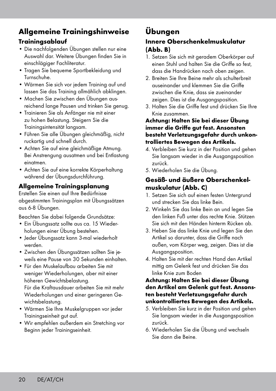 Übungen, Allgemeine trainingshinweise | Crivit OT-2007 User Manual | Page 20 / 24
