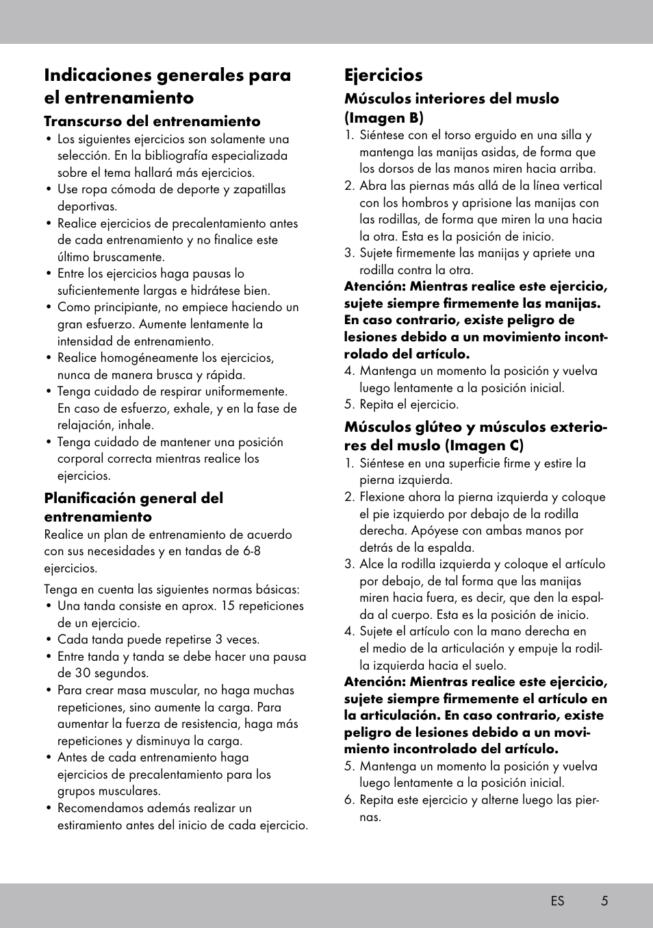 Indicaciones generales para el entrenamiento, Ejercicios | Crivit OT-2007 User Manual | Page 5 / 24