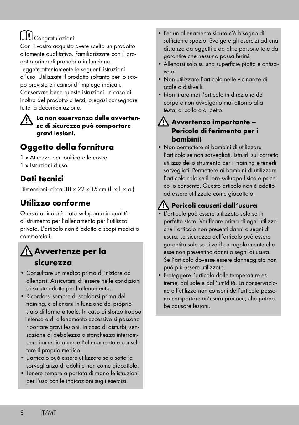 Oggetto della fornitura, Dati tecnici, Utilizzo conforme | Avvertenze per la sicurezza | Crivit OT-2007 User Manual | Page 8 / 24