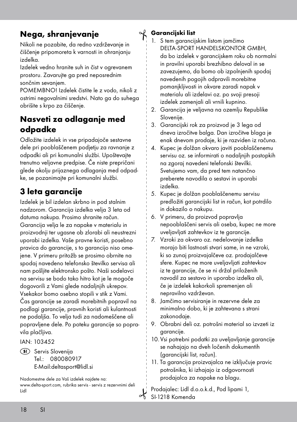 Nega, shranjevanje, Nasveti za odlaganje med odpadke, 3 leta garancije | Crivit FH-2006 User Manual | Page 18 / 32