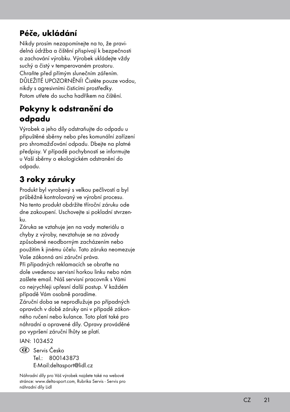 Péče, ukládání, Pokyny k odstranění do odpadu, 3 roky záruky | Crivit FH-2006 User Manual | Page 21 / 32