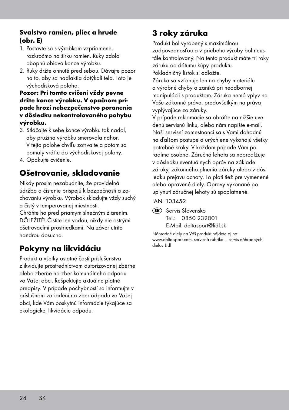 3 roky záruka, Ošetrovanie, skladovanie, Pokyny na likvidáciu | Crivit FH-2006 User Manual | Page 24 / 32