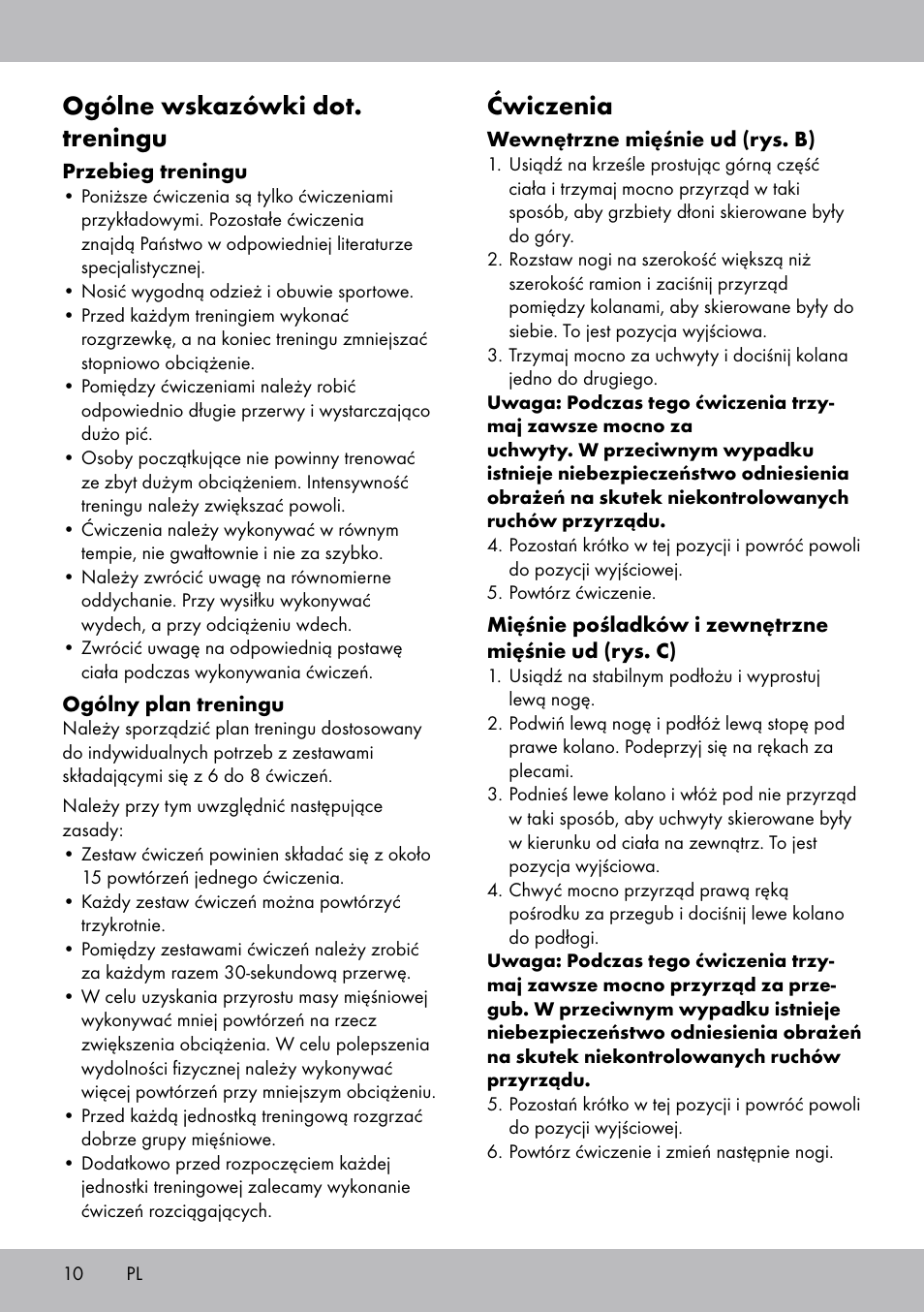 Ogólne wskazówki dot. treningu, Ćwiczenia | Crivit OT-2007 User Manual | Page 10 / 32