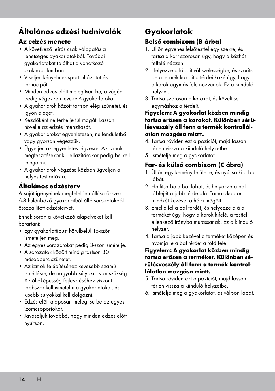 Általános edzési tudnivalók, Gyakorlatok | Crivit OT-2007 User Manual | Page 14 / 32