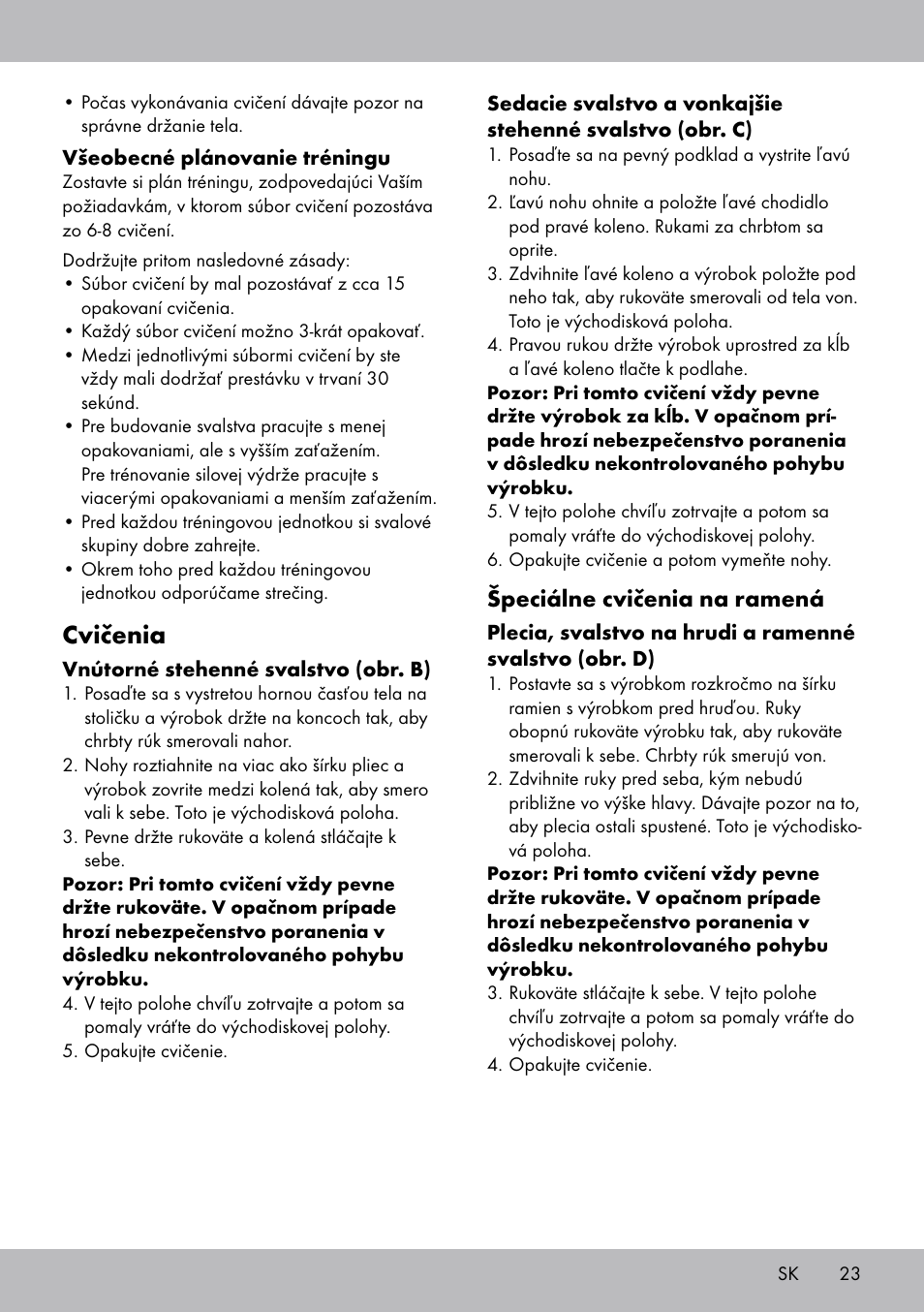 Cvičenia, Špeciálne cvičenia na ramená | Crivit OT-2007 User Manual | Page 23 / 32
