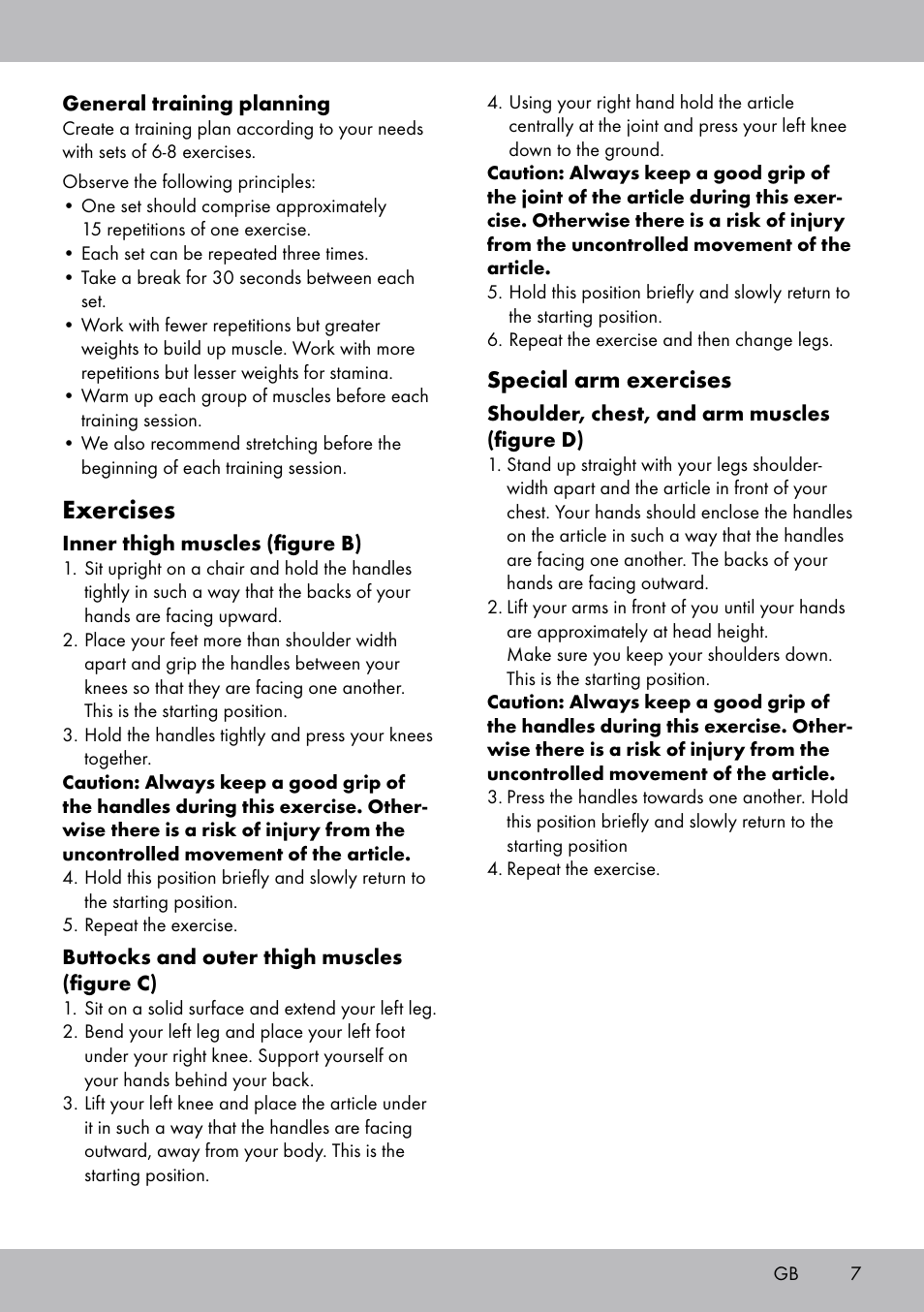 Exercises, Special arm exercises | Crivit OT-2007 User Manual | Page 7 / 32
