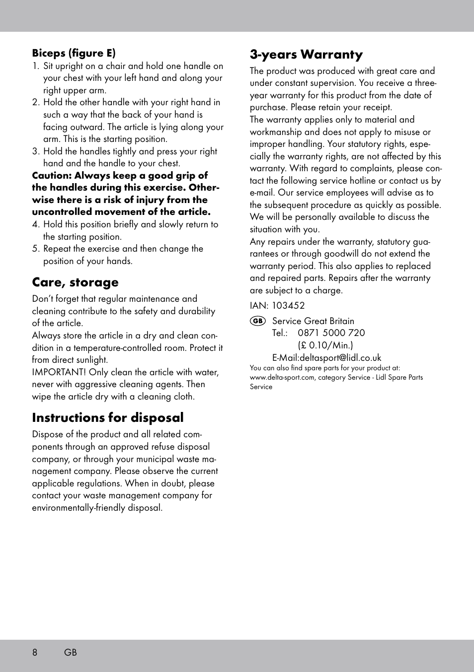 Years warranty, Care, storage, Instructions for disposal | Crivit OT-2007 User Manual | Page 8 / 32