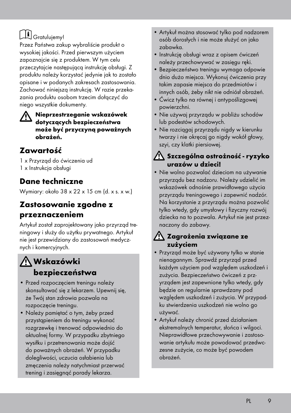 Zawartość, Dane techniczne, Zastosowanie zgodne z przeznaczeniem | Wskazówki bezpieczeństwa | Crivit OT-2007 User Manual | Page 9 / 32