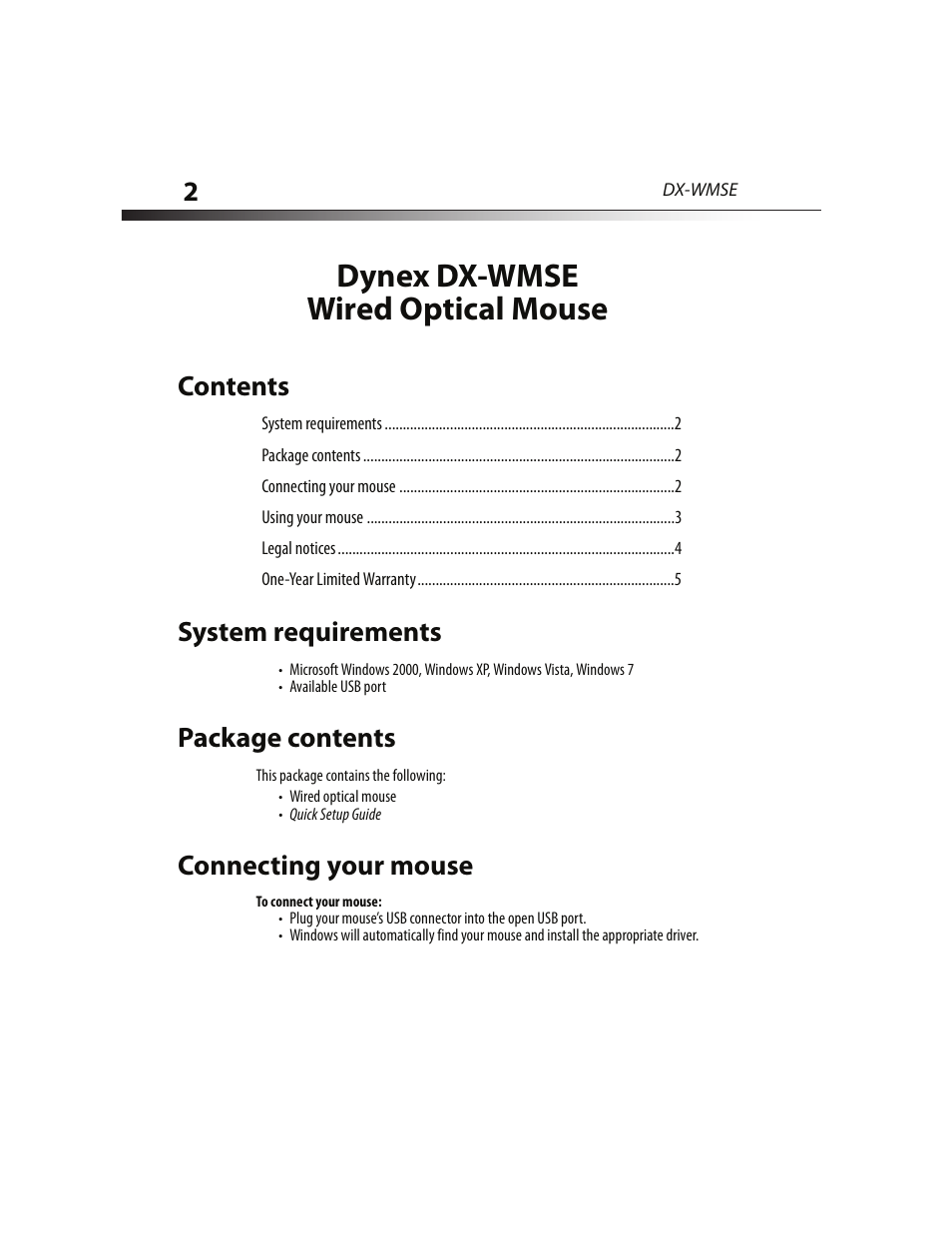 Dynex DX-WMSE User Manual | Page 2 / 8