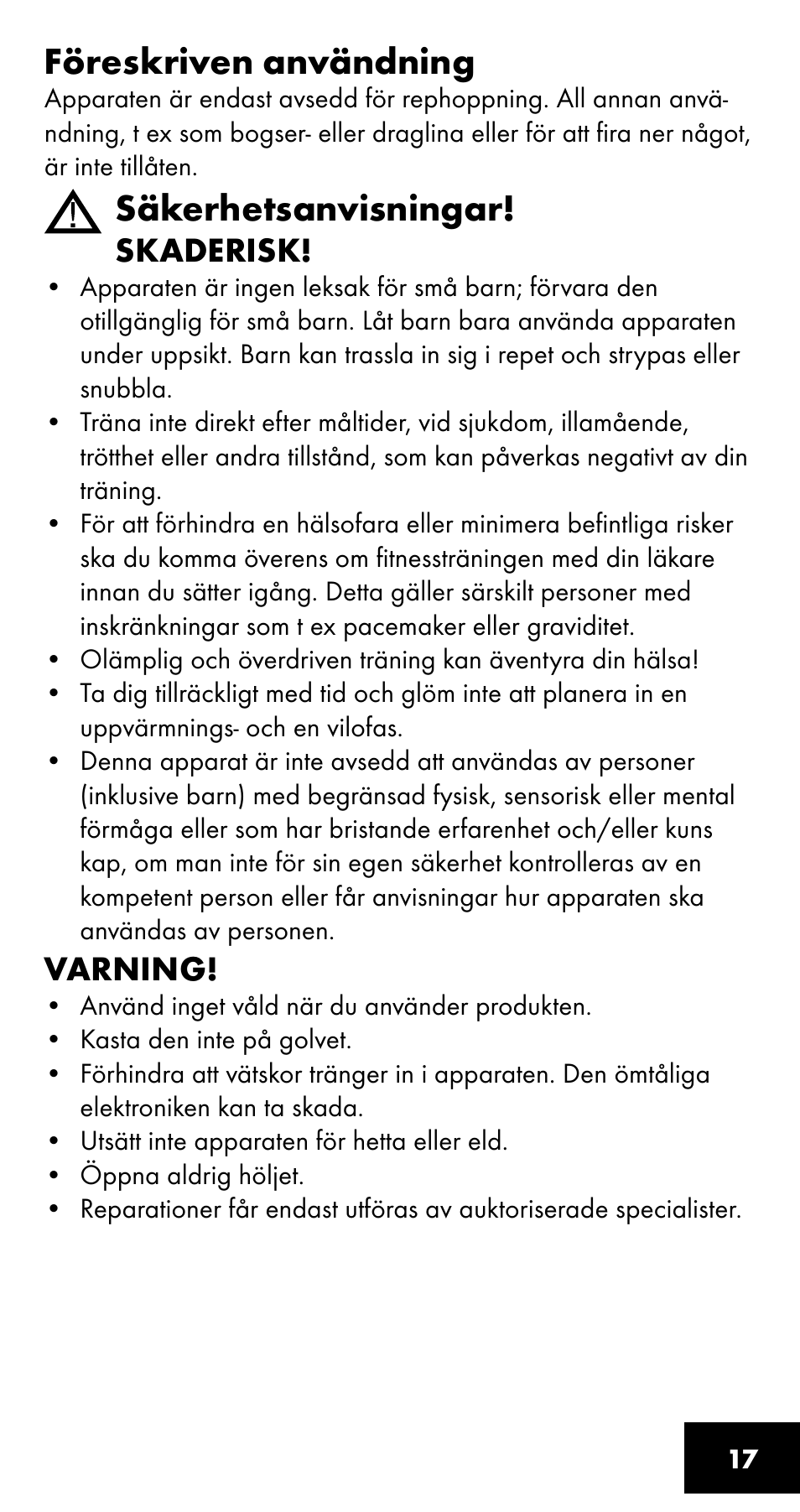 Föreskriven användning, Säkerhetsanvisningar | Crivit SC-1358 User Manual | Page 17 / 28