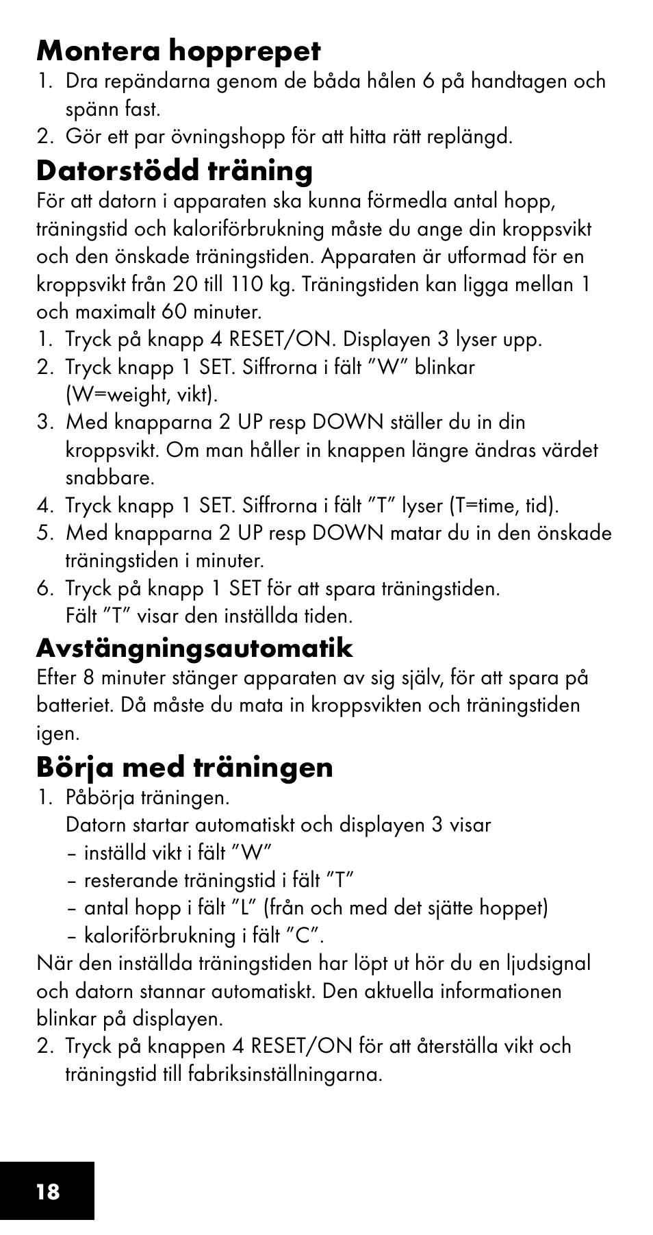 Montera hopprepet, Datorstödd träning, Börja med träningen | Crivit SC-1358 User Manual | Page 18 / 28