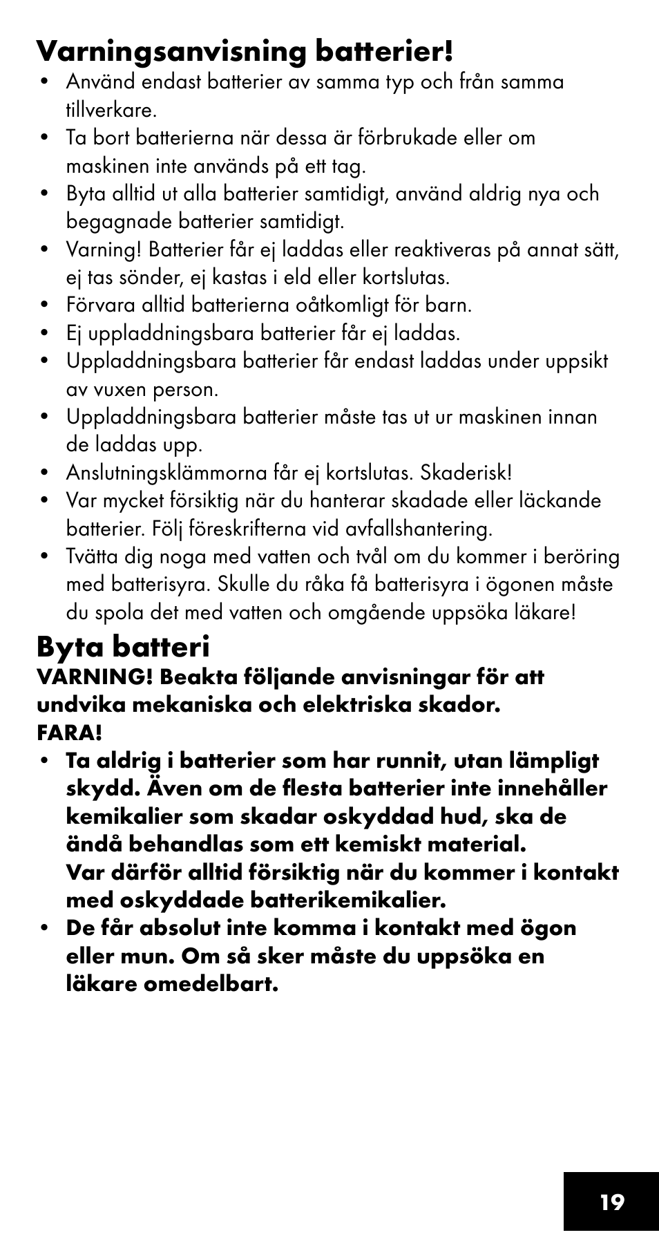 Varningsanvisning batterier, Byta batteri | Crivit SC-1358 User Manual | Page 19 / 28