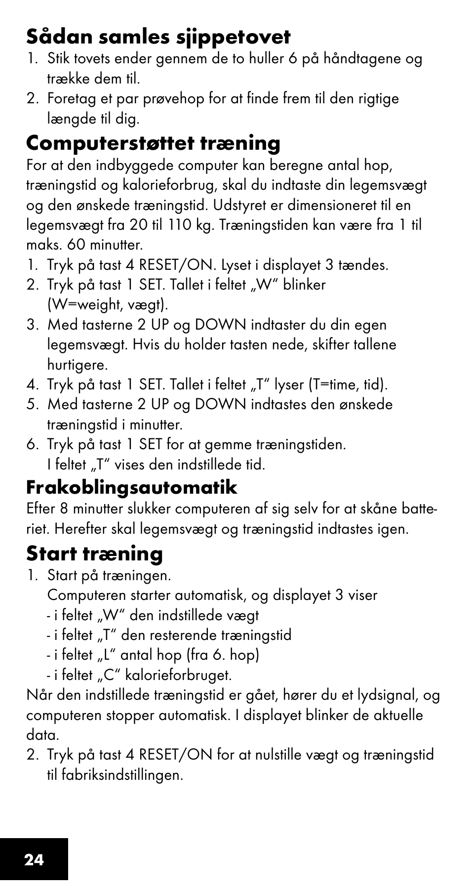 Sådan samles sjippetovet, Computerstøttet træning, Start træning | Crivit SC-1358 User Manual | Page 24 / 28