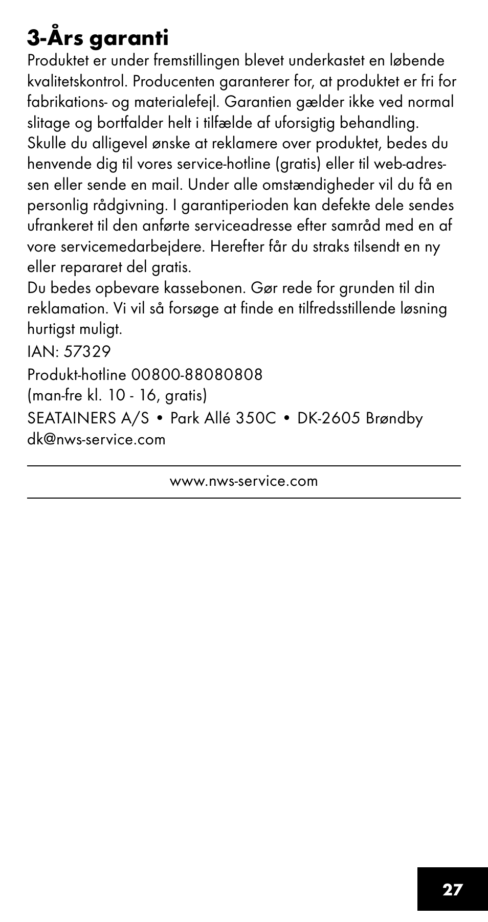 Års garanti | Crivit SC-1358 User Manual | Page 27 / 28