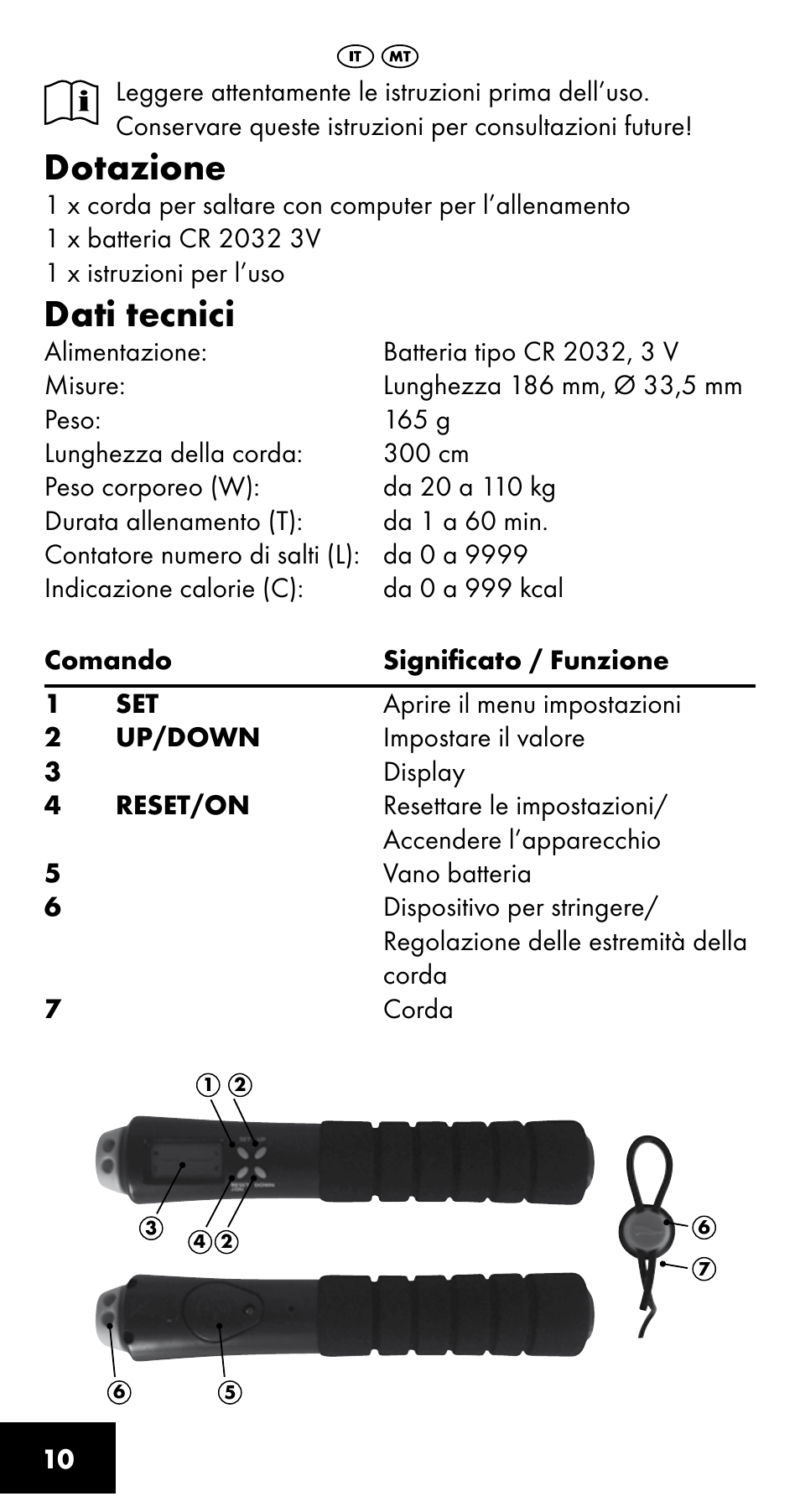 Dotazione, Dati tecnici | Crivit SC-1358 User Manual | Page 10 / 28