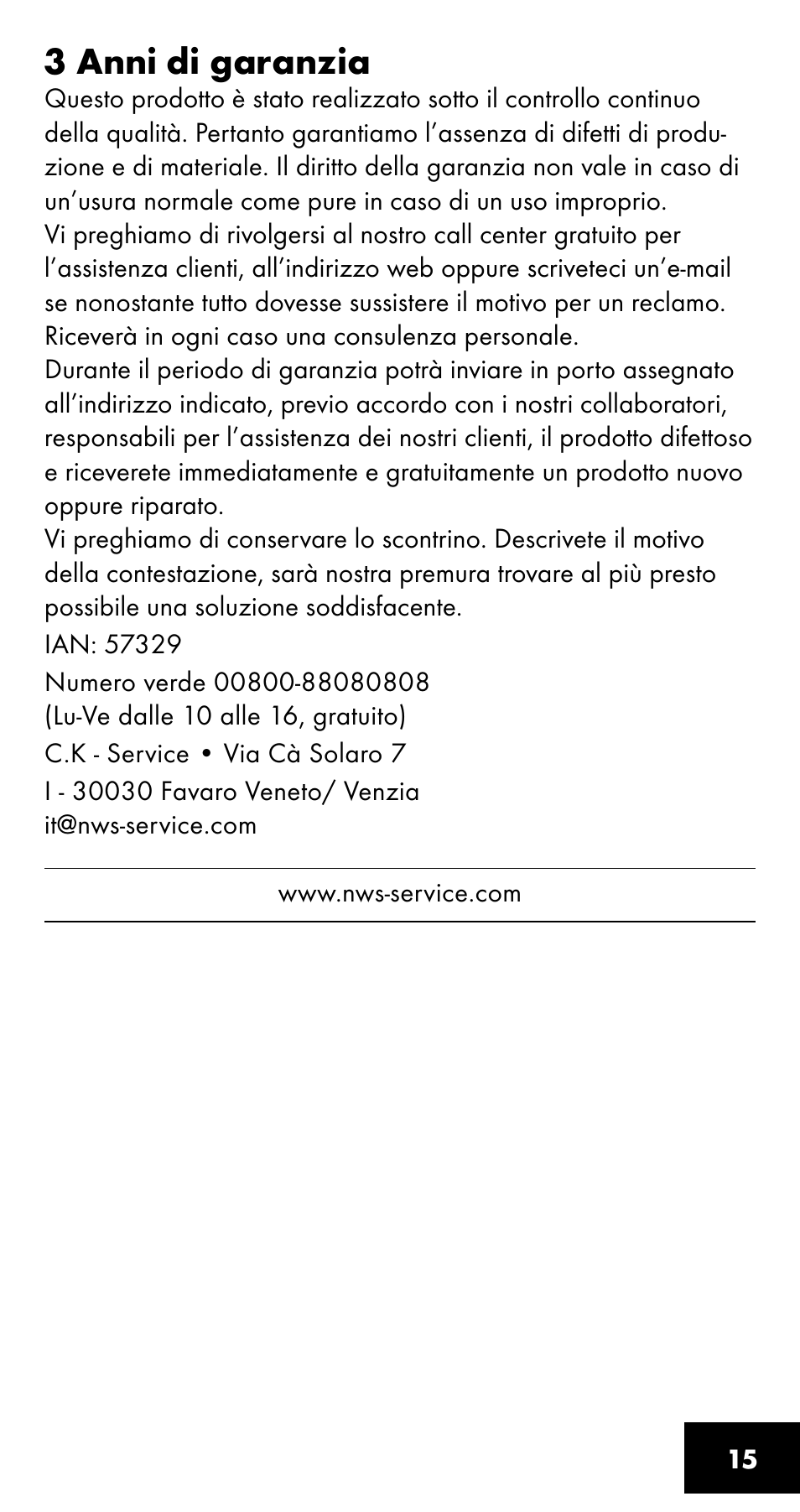 3 anni di garanzia | Crivit SC-1358 User Manual | Page 15 / 28