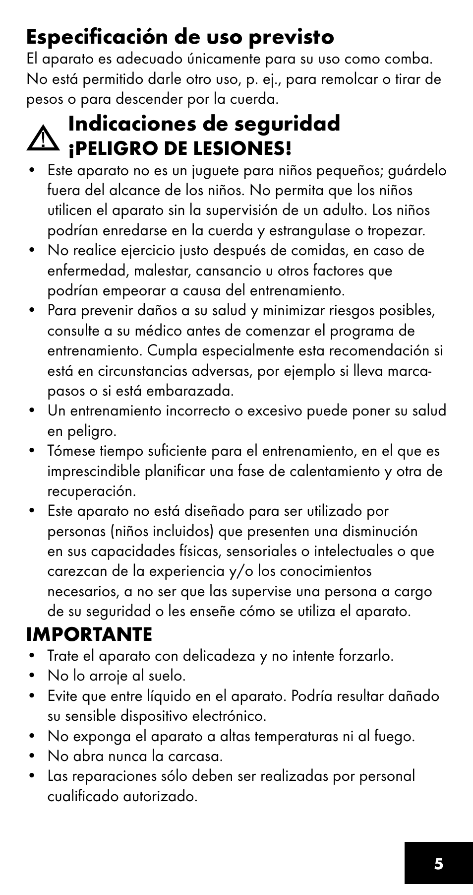 Especificación de uso previsto, Indicaciones de seguridad | Crivit SC-1358 User Manual | Page 5 / 28